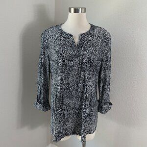 Cocomo Womens XL Animal Print Tunic Top Stretch Roll Tab Sleeve Blouse Shirt